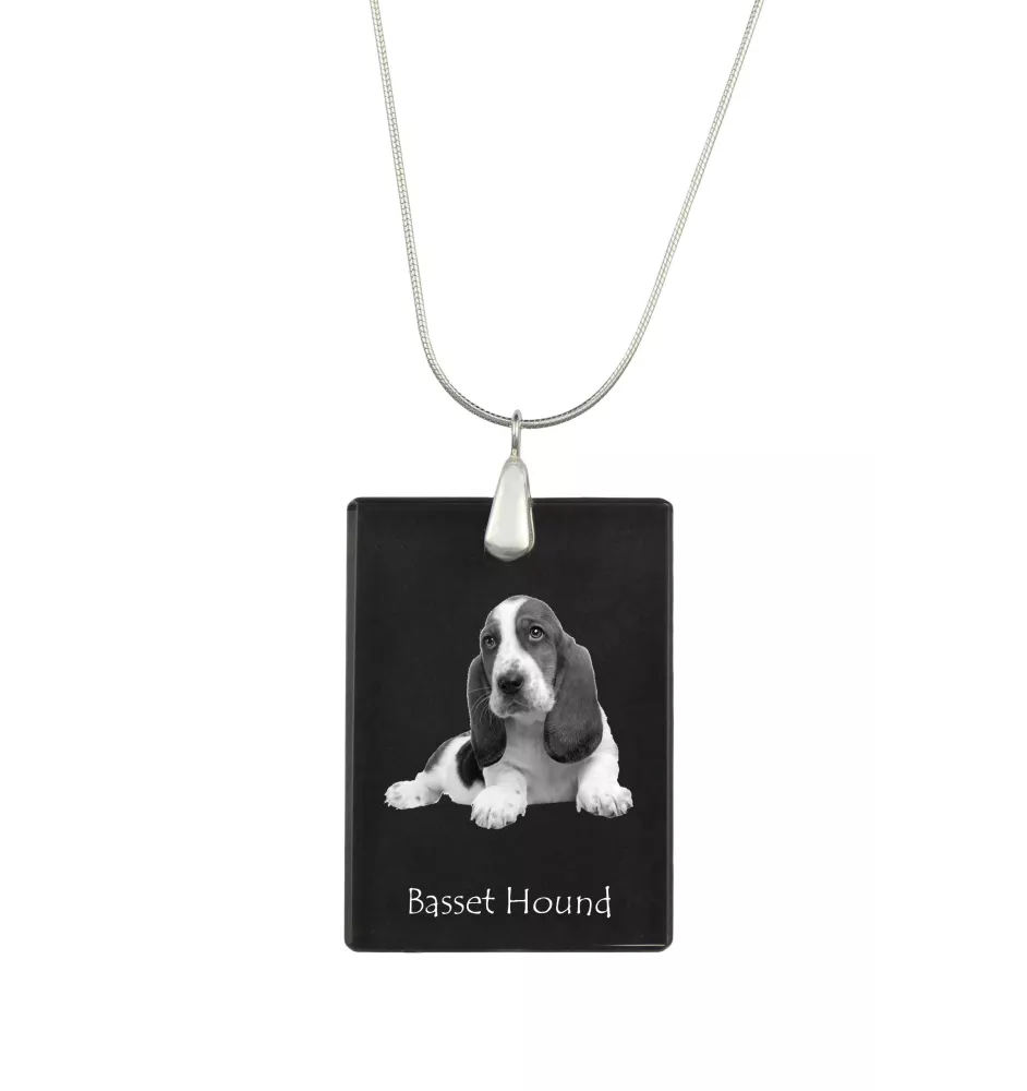 Basset Hound - Crystal pendant with dog, silver necklace with photo, personalised pendant by Art-Dog brand