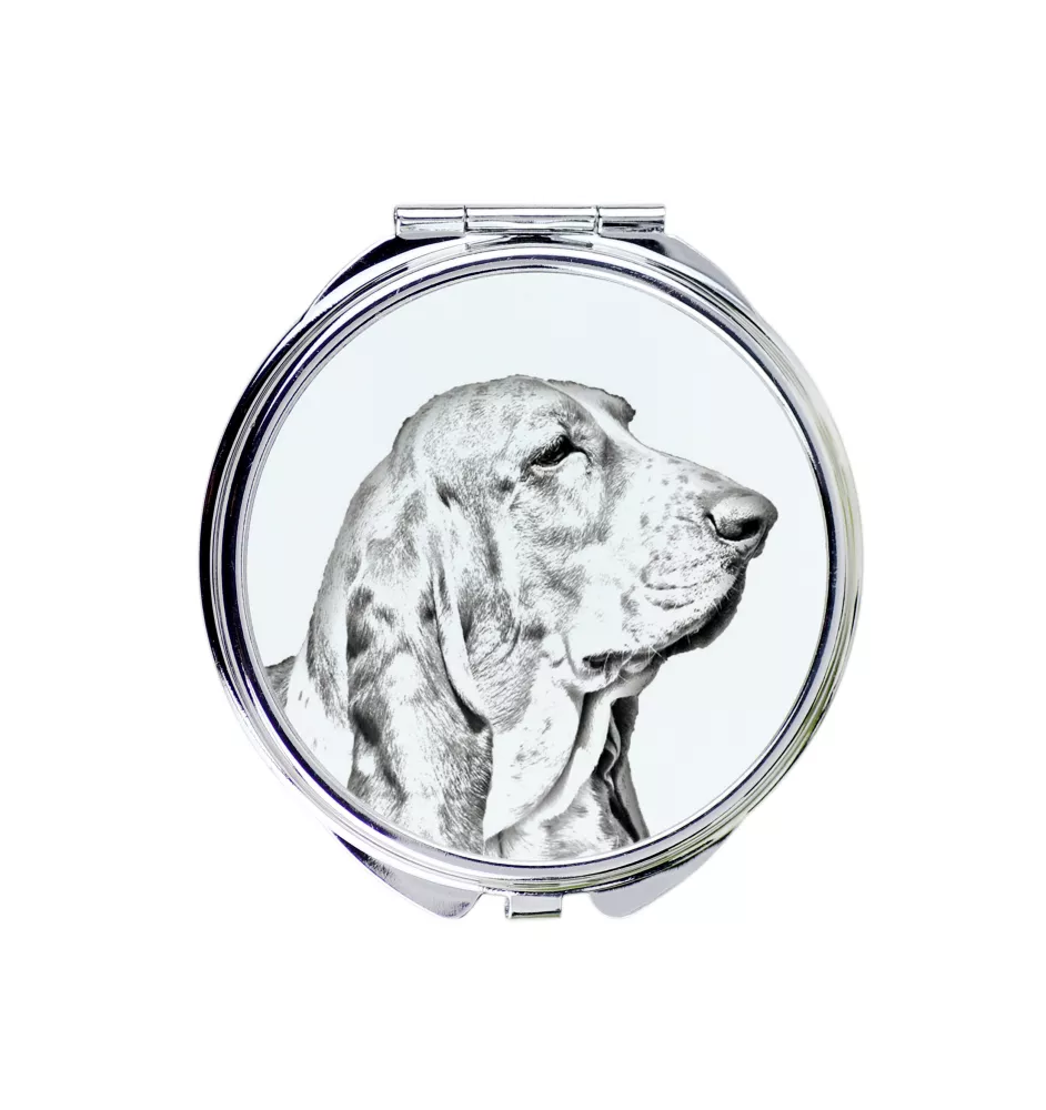 Basset Hound - Taschenspiegel mit Hund, personalisierter Taschenspiegel, kompakter Spiegel mit Art-Dog-Logo
