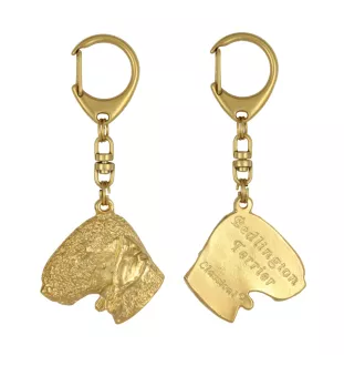 Terrier De Bedlington, Bedlington Terrier - Porte-clés doré avec chien dans boîte cadeau, décoration de sac à main, accessoire de luxe de la marque Art-Dog