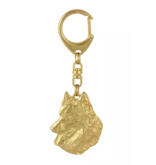 Belgian Shepherd Dog, Belgian Sheepdog - Gilded key ring with dog in gift box, handbag decoration, luxury accessory by Art-Dog brand