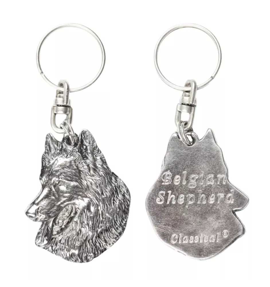 Belgian Shepherd Dog, Belgian Sheepdog - Silver-plated pendant with a dog in a decorative box, handbag decoration, backpack pendant by Art-Dog brand