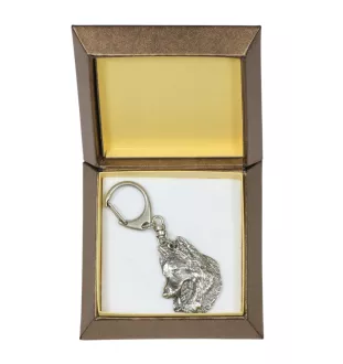 Belgian Shepherd Dog, Belgian Sheepdog - Silver-plated key ring with a dog in a gift box, handbag decoration, backpack pendant by Art-Dog brand