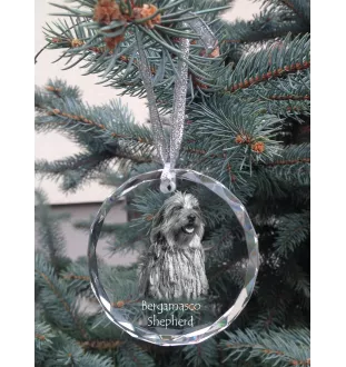 Berger Bergamasque, Berger de Bergame - boule de Noël en cristal avec une photo, photo de chien dans le cristal, décoration personnalisée pour sapin de Noël de la marque Art-Dog