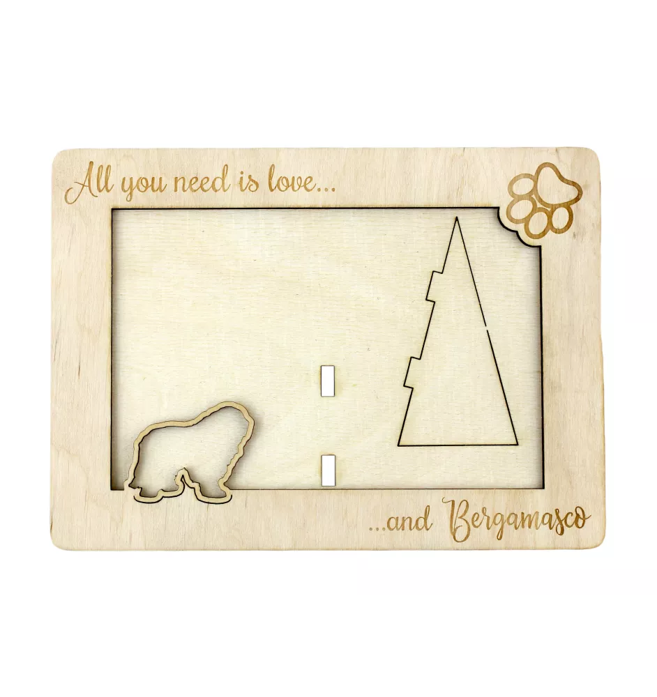 Berger Bergamasque, Berger de Bergame - Cadre photo, cadre en bois gravé, un joli gadget pour l'amoureux des chiens par Art-Dog