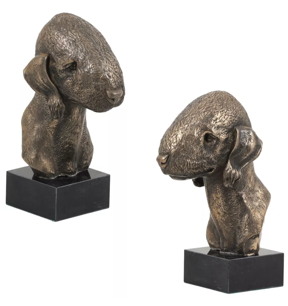 Terrier De Bedlington, Bedlington Terrier - Statue de chien, buste sur socle en pierre, sculpture, trophée pour exposition canine par la marque Art-Dog