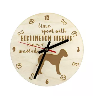 Bedlington Terrier, Rothbury Terrier - Uhr mit Hund, Holzuhr mit Gravur, personalisierte Uhr von Art-Dog