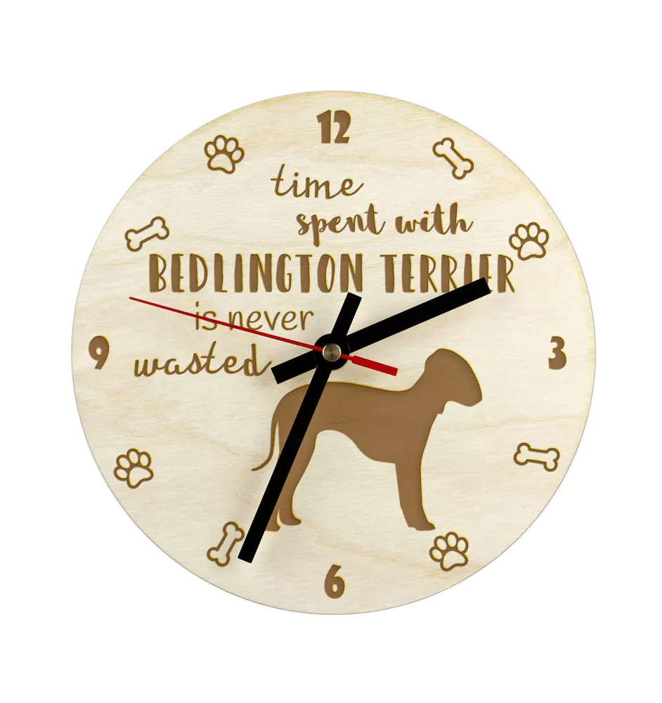 Bedlington Terrier, Rothbury Terrier, Rodbery Terrier - clock with dog, wooden clock with engraving, personalised clock by Art-Dog