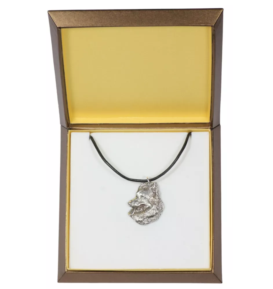 Belgischer Schäferhund - Hundehalsband in Geschenkbox, versilbertes Medaillon für Hundefans, markanter Anhänger der Marke Art-Dog