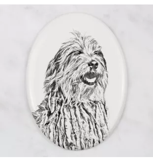Bergamasker Hirtenhund, Berger de bergame - Gedenktafel mit einem Foto eines Hundes, Grabplatte mit Druck, personalisierte ovale Platte der Marke Art-Dog