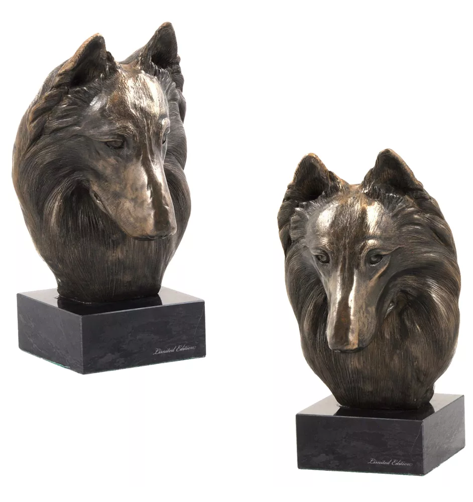 Belgischer Schäferhund - Hundestatue, Büste auf Steinsockel, Skulptur, Trophäe für Hundeausstellung der Marke Art-Dog