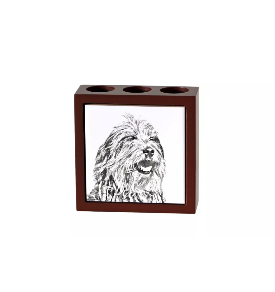 Bergamasker Hirtenhund, Berger de bergame - Stifthalter mit Hund, Schreibtischorganizer mit Aufdruck, personalisierte Schreibtischdekoration der Marke Art-Dog