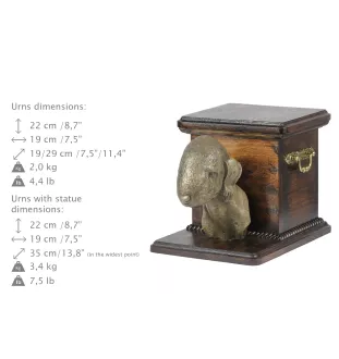 Bedlington Terrier, Rothbury Terrier, Rodbery Terrier - urn for dog ashes with a statuette, elegant urn for a dog, unique urn with a bust of a dog by Art-Dog brand