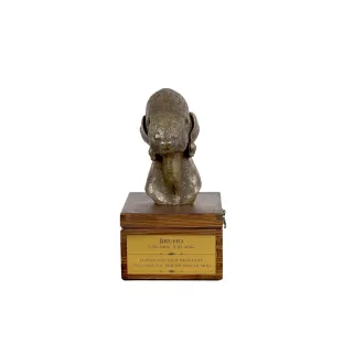 Bedlington Terrier, Rothbury Terrier - Eine Ascheurne für Hunde mit einer Statuette, eine kleine Urne für Hunde, eine personalisierte Urne mit dem Porträt eines Hundes von der Marke Art-Dog.