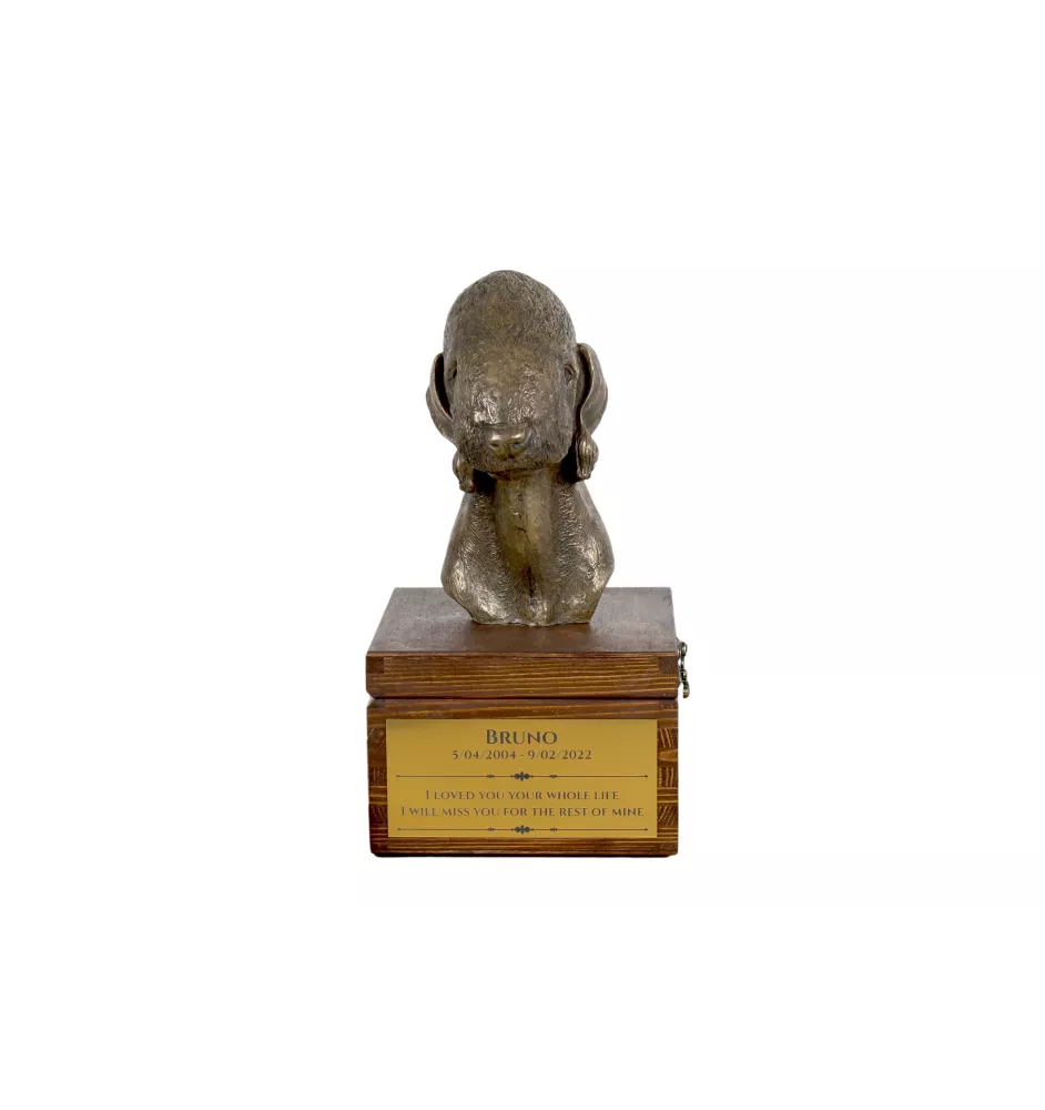 Terrier De Bedlington, Bedlington Terrier - urne pour les cendres du chien avec une statuette, petite urne pour chien, urne personnalisée avec le buste du chien de la marque Art-Dog