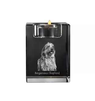 Berger Bergamasque, Berger de Bergame - Bougeoir avec photo de chien, porte bougie en cristal, cadeau personnalisé par la marque Art-Dog