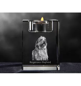 Berger Bergamasque, Berger de Bergame - Bougeoir avec photo de chien, porte bougie en cristal, cadeau personnalisé par la marque Art-Dog