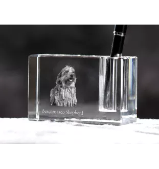 Bergamasco Shepherd Dog, Bergamasco Sheepdog - Pen stand, crystal organiser with dog photo, unique desk decoration by Art-Dog brand