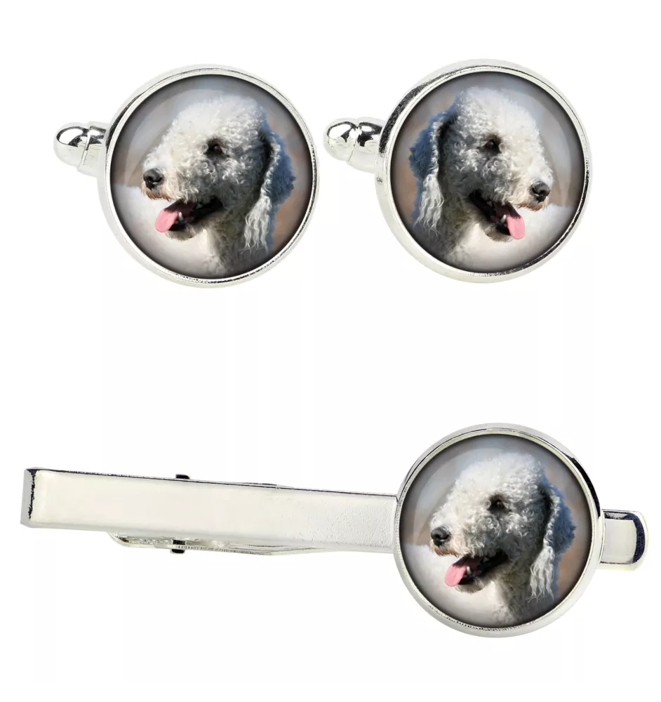 Bedlington Terrier, Rothbury Terrier, Rodbery Terrier - cufflinks and tie with your photo, a suit decoration, men's jewelry from the Art-Dog brand.