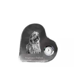 Berger Bergamasque, Berger de Bergame - horloge en cristal avec une photo de chien, horloge de table en forme de cœur, horloge debout personnalisée de la marque Art-Dog
