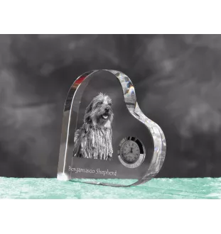 Berger Bergamasque, Berger de Bergame - horloge en cristal avec une photo de chien, horloge de table en forme de cœur, horloge debout personnalisée de la marque Art-Dog