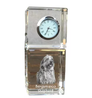 Berger Bergamasque, Berger de Bergame - montre en cristal avec photo, photo de chien dans un cristal, horloge de bureau personnalisée de la marque Art-Dog