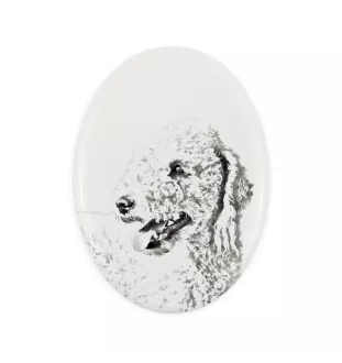 Terrier De Bedlington, Bedlington Terrier - une plaque commémorative avec une photo de chien, une plaque funéraire avec une impression, une plaque ovale personnalisée de la marque Art-Dog