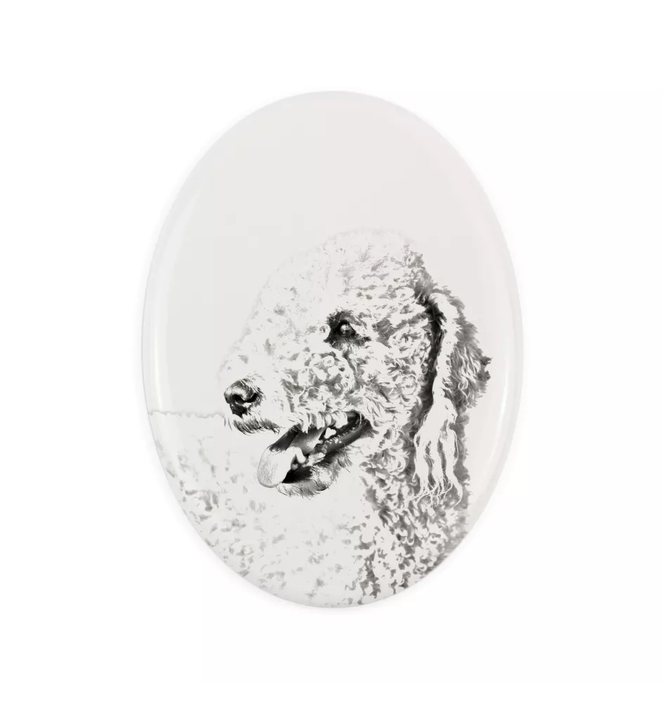 Terrier De Bedlington, Bedlington Terrier - une plaque commémorative avec une photo de chien, une plaque funéraire avec une impression, une plaque ovale personnalisée de la marque Art-Dog