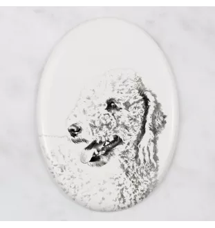 Bedlington Terrier, Rothbury Terrier - Gedenktafel mit einem Foto eines Hundes, Grabplatte mit Druck, personalisierte ovale Platte der Marke Art-Dog