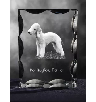 Terrier De Bedlington, Bedlington Terrier - cristal avec photo de chien, statuette en verre avec photo, cadre exceptionnel avec photo de la marque Art-Dog