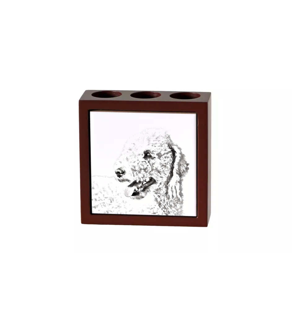 Bedlington Terrier, Rothbury Terrier - Stifthalter mit Hund, Schreibtischorganizer mit Aufdruck, personalisierte Schreibtischdekoration der Marke Art-Dog