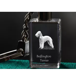 Bedlington Terrier, Rothbury Terrier, Rodbery Terrier - Crystal key ring with dog photo, illuminated key ring, unique gift by Art-Dog brand