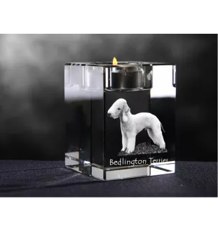 Terrier De Bedlington, Bedlington Terrier - Bougeoir avec photo de chien, porte bougie en cristal, cadeau personnalisé par la marque Art-Dog