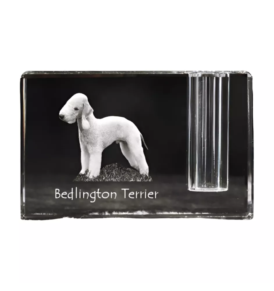 Bedlington Terrier, Rothbury Terrier - Stifthalter, Kristallorganizer mit Hundefoto, einzigartige Schreibtischdekoration der Marke Art-Dog