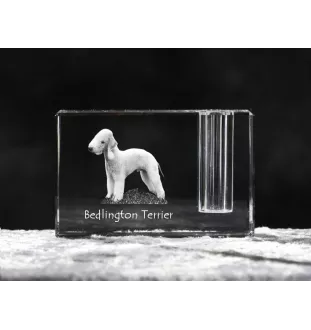 Bedlington Terrier, Rothbury Terrier - Stifthalter, Kristallorganizer mit Hundefoto, einzigartige Schreibtischdekoration der Marke Art-Dog