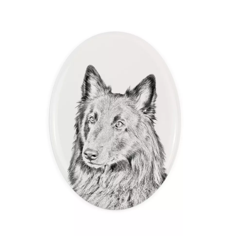 Belgian Shepherd Dog, Belgian Sheepdog - commemorative plaque with a photo of a dog, tombstone with a print, personalized oval plaque from the Art-Dog brand
