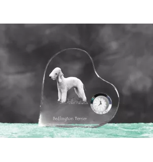 Terrier De Bedlington, Bedlington Terrier - horloge en cristal avec une photo de chien, horloge de table en forme de cœur, horloge debout personnalisée de la marque Art-Dog