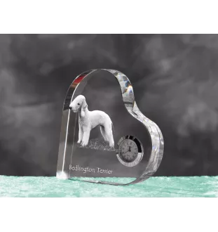 Terrier De Bedlington, Bedlington Terrier - horloge en cristal avec une photo de chien, horloge de table en forme de cœur, horloge debout personnalisée de la marque Art-Dog