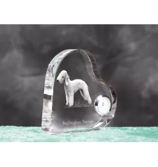 Bedlington Terrier, Rothbury Terrier - Kristalluhr mit einem Hundebild, Herzregal-Uhr, personalisierte Standuhr der Marke Art-Dog