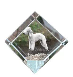 Terrier De Bedlington, Bedlington Terrier - un cube de cristal avec une photo, une photo de cheval dans le cristal, un presse-papiers cubique de la marque Art-Dog