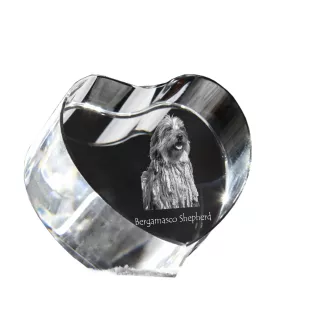 Berger Bergamasque, Berger de Bergame - une photo de chien dans un cristal, un cœur en cristal, un cadre photo exceptionnel de la marque Art-Dog