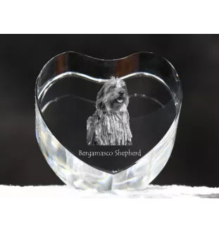 Berger Bergamasque, Berger de Bergame - une photo de chien dans un cristal, un cœur en cristal, un cadre photo exceptionnel de la marque Art-Dog