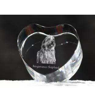Bergamasco Shepherd Dog, Bergamasco Sheepdog - a photo of a dog in crystal, crystal heart, unique photo frame from the Art-Dog brand