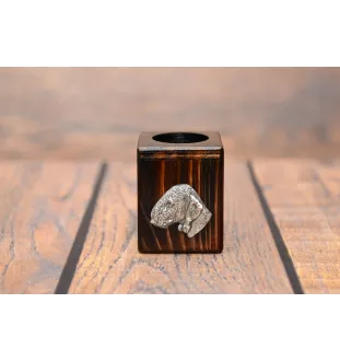 Bedlington Terrier, Rothbury Terrier, Rodbery Terrier - wooden candle holder with a dog, a unique souvenir after losing a dog, a handicraft from the Art-Dog brand