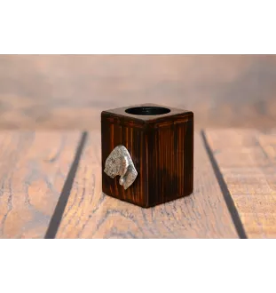 Bedlington Terrier, Rothbury Terrier, Rodbery Terrier - wooden candle holder with a dog, a unique souvenir after losing a dog, a handicraft from the Art-Dog brand