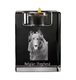Chiens de Berger Belge - Bougeoir avec photo de chien, porte bougie en cristal, cadeau personnalisé par la marque Art-Dog