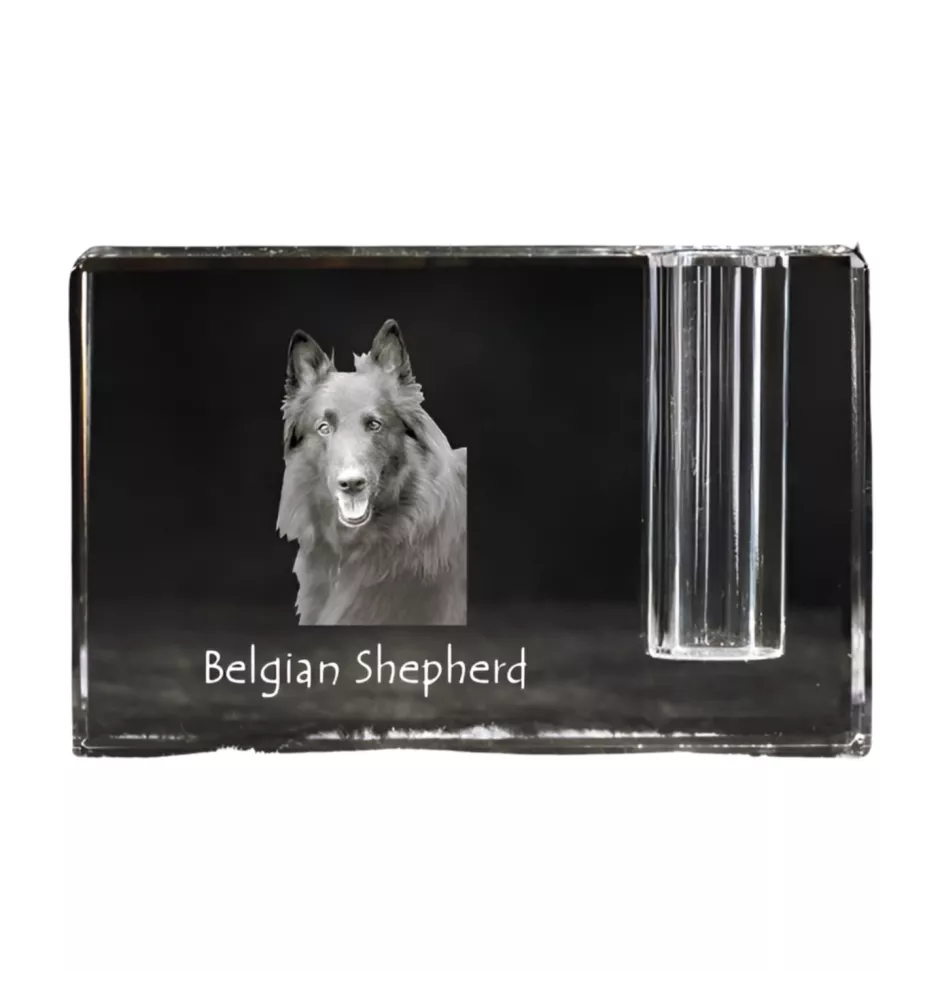 Chiens de Berger Belge - Porte-stylos, organiseur en cristal avec photo de chien, décoration de bureau unique par la marque Art-Dog