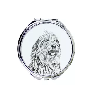 Bergamasker Hirtenhund, Berger de bergame - Taschenspiegel mit Hund, personalisierter Taschenspiegel, kompakter Spiegel mit Art-Dog-Logo