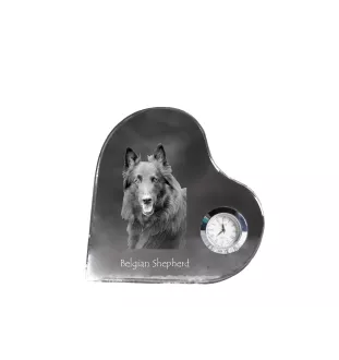 Chiens de Berger Belge - horloge en cristal avec une photo de chien, horloge de table en forme de cœur, horloge debout personnalisée de la marque Art-Dog