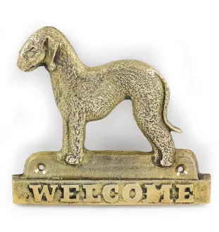 Bedlington Terrier, Rothbury Terrier, Rodbery Terrier - a door sign with a dog, a brass welcome plaque, a unique sign with the inscription Welcome from the Art-Dog brand