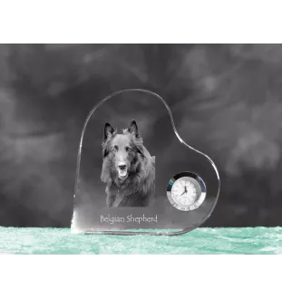 Belgischer Schäferhund - Kristalluhr mit einem Hundebild, Herzregal-Uhr, personalisierte Standuhr der Marke Art-Dog